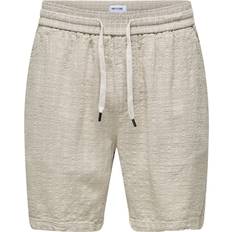 Beige - Viscose Shorts Only & Sons Textured Linen Mix Short Stone