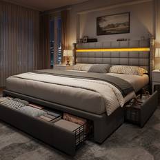 Queen bed frame drawers Wrought Studio Wrought Studio Bed Frame Queen 3 Drawers