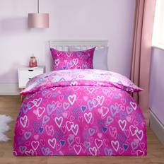 Textiles OHS Neon Hearts Reversible Set, - Single Duvet Cover Pink (200x135cm)