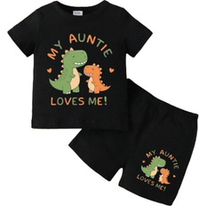 Dinosaurs Other Sets Children's Clothing Shein Baby Boys Animal Letter Printed Short Sleeve Top And Shorts Set Summer