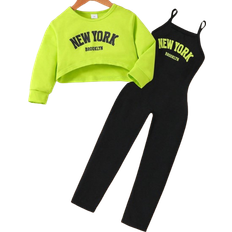 Shein Girls' Fluorescent Green Casual 2-piece Set for Kids/preteens