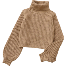 Polokrage Överdelar Barnkläder Shein Tween Girl Turtleneck Lantern Sleeve Sweater