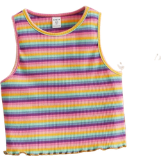 Randiga Linnen Barnkläder Shein Girls Striped Lettuce Trim Tank Top