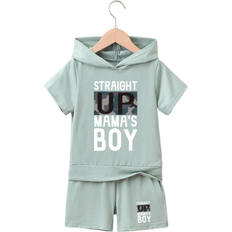 Shein pcs Young Boy Summer Outfits Young Boy Casual Sports Shorts Set With Short Sleeve Hooded Top Summer Clothes