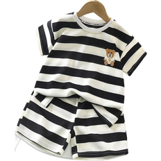 Shein Young Boy Summer Short Sleeved Striped Set - Striped