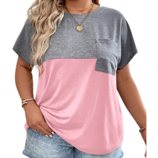 Shein Plus Summer Casual Color Block Batwing Sleeve TShirt
