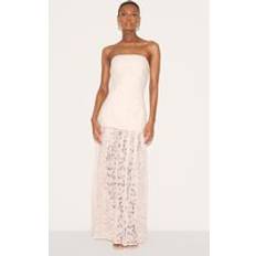 PrettyLittleThing Cream Lace Sheer Skirt Panel Bandeau Midaxi Dress - White
