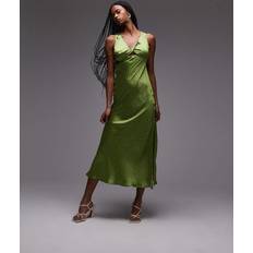 Topshop Twist Front Midi Dress - Olive Polka Dot - Green