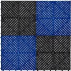 MonsterShop Vented Garage Floor Tiles With Edges 60 Black 60 Blue