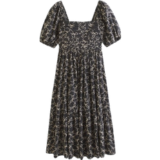 Abercrombie & Fitch The A&F Emerson Poplin Puff Sleeve Midi Dress - Black Print