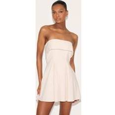 PrettyLittleThing Linen-Blend Bandeau Fold Over Shift Dress - Natural