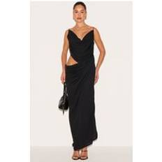 PrettyLittleThing Chiffon Drape Cut Out Maxi Dress - Black
