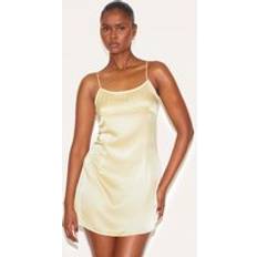 PrettyLittleThing Butter Yellow Satin Shift Dress