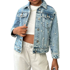 Shein Cool Girl Floral Embroidered Beaded Elegant Denim Jacket