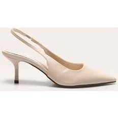 Cream Pu Point Toe Sling Back Mid Heeled Courts - White