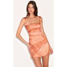 PrettyLittleThing Rust Satin Abstract Print Mini Dress - Orange