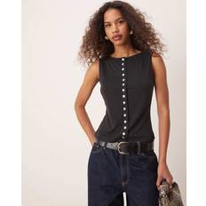 Modal Tank Tops ASOS DESIGN Sleeveless Modal Button Tank - Black