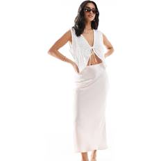 New Look Petite Satin Bias Midi Skirt - Pale Pink