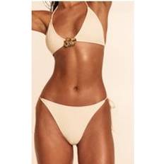 Beige - Women Bikini Bottoms PrettyLittleThing Cream Textured Tie Side Bikini Bottoms - White