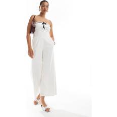 Linen Jumpsuits & Overalls Hollister Strapless Linen Jumpsuit With Contrast Trims - White