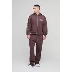 Bruna - Herr Kostymer boohooMAN Mens Oversized Boxy Zip Hooded Tracksuit - Brown