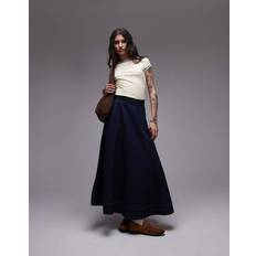 Blue Skirts Topshop Full Maxi Skirt In Raw Look - Indigo Blue