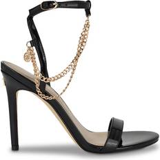 Black ankle strap heels Guess Women's Miamy Open Toe Chain Detail Stiletto High Heel Sandals Black Patent