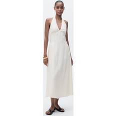 Mango Linen Mix Halter Neck Midi Dress - White