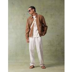 ASOS DESIGN Vita Baggy Byxor I Linnemix - Vit/A