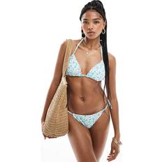 Blue Bikini Tops New Look Women's Floral Print Halterneck Bikini Top - Blue/Pink