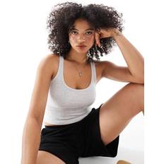 Bershka Scoop Neck Ribbed Tank Top - Grey