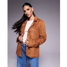 Brown - Women Blazers River Island Womens Suedette Blazer - Brown