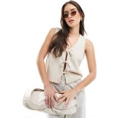 Linen Tank Tops Hollister Tie Front Linen Top - Oatmeal