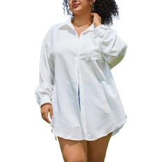 Shein Große Größen lässige weiße Bluse mit Überwurf Schulter, Frühling Herbst