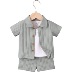 3-6M Other Sets Shein Baby Boy Solid Button Front Shirt Shorts Without Tee