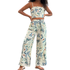 Shein Tween Girls Everyday Casual Tropical Print Cami Top And Pants Set