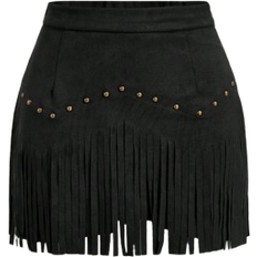 Shein Vintage Hippie Rivet Fringe A-Line Skirt - Black