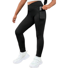 Shein Tween Girls Minimalist Comfy Casual Sports Waist Phone Pocket Tight Leggings