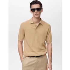 Men - Modal Polo Shirts Mango Ribbed Cotton Blend Polo Shirt - Beige