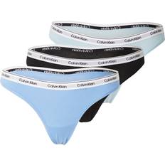 Multicoloured - Women Knickers Calvin Klein Modern Logo Thong 3 Pack - Blue/Black