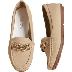 Shein Rhinestone & Decor Litchi Embossed Loafers, Khaki Fashionable Rhinestone Ballet Flats With Metallic Decoration