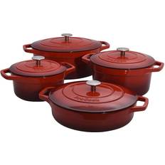 4 Piece Red Cast Iron Casserole Set