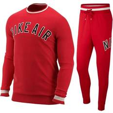 Men - Red Suits Nike Air Mens Full Tracksuit Set - Red Cotton
