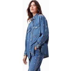 Leather Shirts AllSaints Alba Studded Denim Shirt - Mid Indigo