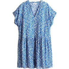 H&M Crinkled Tunic Dress - Blue/Leaf Patterned