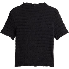 H&M Señoras Top Fruncido Con Detalle Sobrehilado - Negro