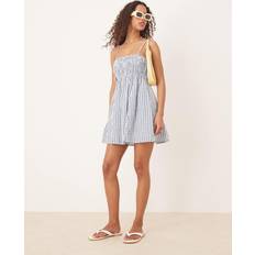 Abercrombie & Fitch Blue Dresses Abercrombie & Fitch Babydoll Smocked Poplin Maxi Dress Blue Pinstripe