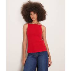 Red Tank Tops Abercrombie & Fitch High Neck Knitted Tank Top With Side Slits Red