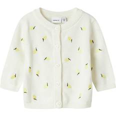 M Trøjer Børnetøj Name It Broderet Strikket Cardigan - Citron/Oliven/Hvid