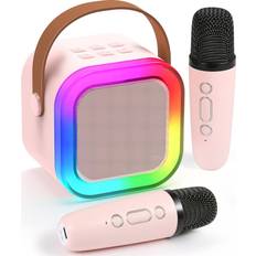 Lexibook Portable Karaoke Set Bluetooth Speaker RGB Two Microphones USB Mini Jack